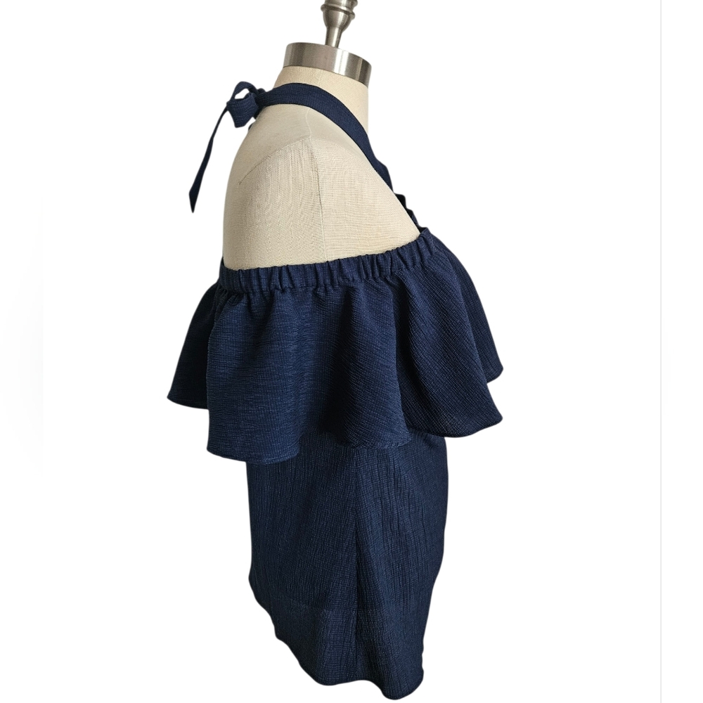 MICHAEL MICHAEL KORS Navy Blue Off-The-Shoulder Halter Ruffle Top | SZ S - Picture 5 of 8